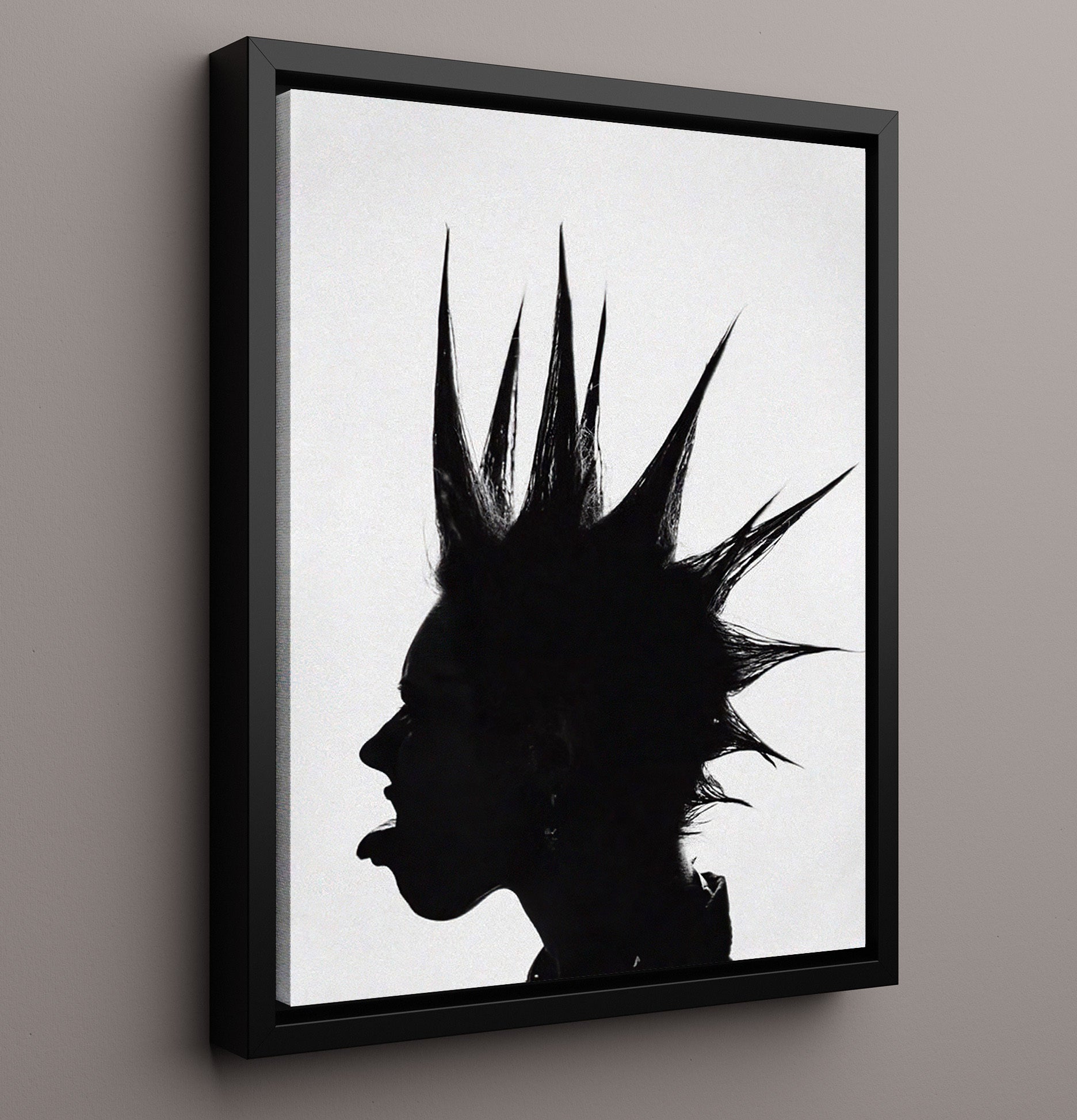 Punk Silhouette with Spiked Hair Counter Culture Wall Art 16x20 Framed Canvas wall art print