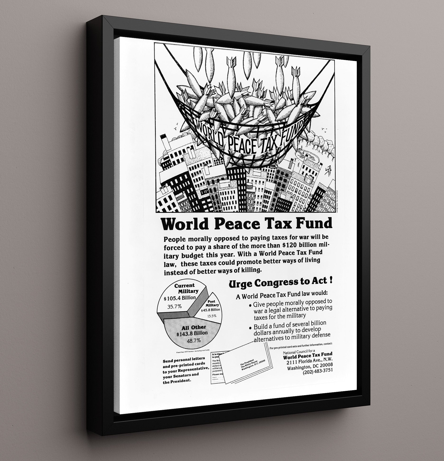 World Peace Tax Fund Counter Culture Wall Art 16x20 Framed Canvas wall art print