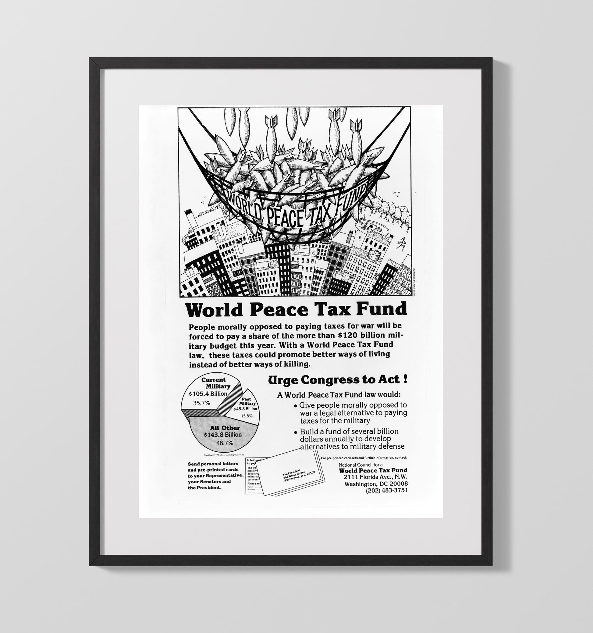 World Peace Tax Fund Counter Culture Wall Art 16x20 Gallery Frame wall art print