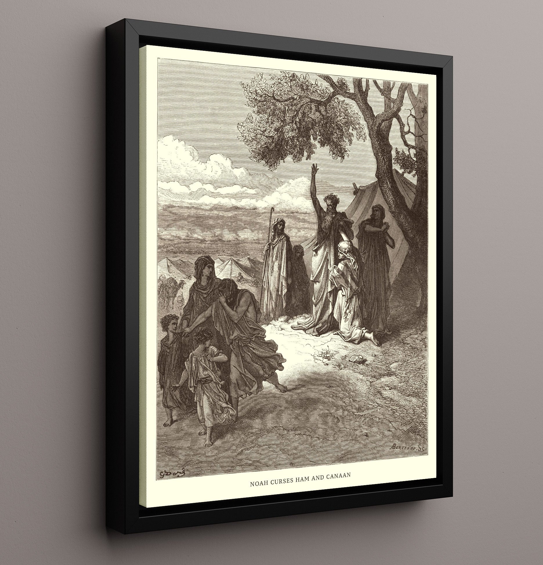 A Dove Is Sent Forth from the Ark Genesis 8:6-12 Dore Bible Illustration Wall Art 16x20 Framed Canvas wall art print