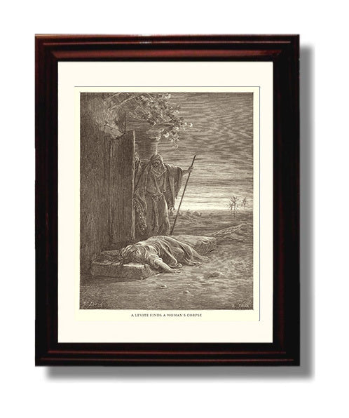 A Levite Finds a Womans Corpse Judges 19:27-28 Dore Bible Illustration Wall Art 8x10 Beveled Frame wall art print