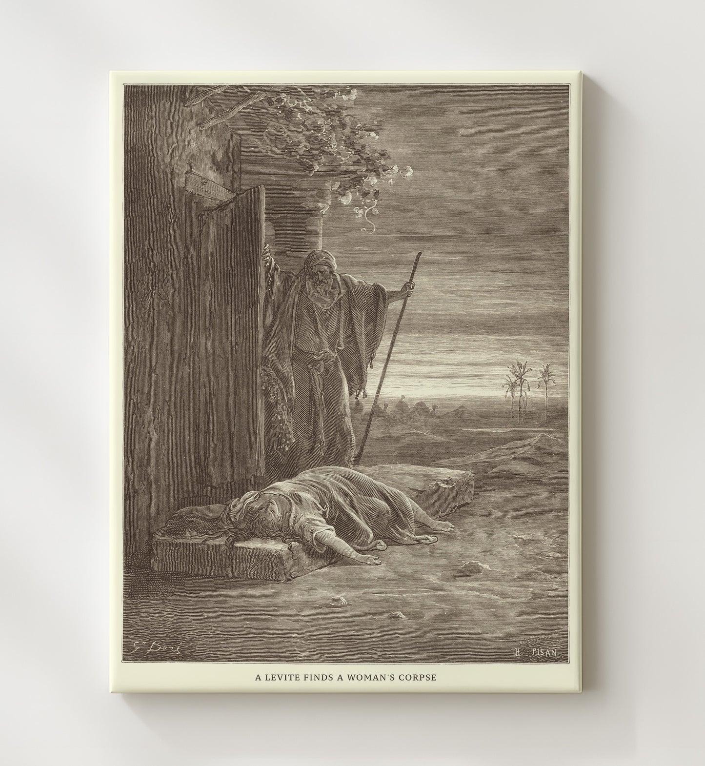 A Levite Finds a Womans Corpse Judges 19:27-28 Dore Bible Illustration Wall Art 20x24 Canvas wall art print