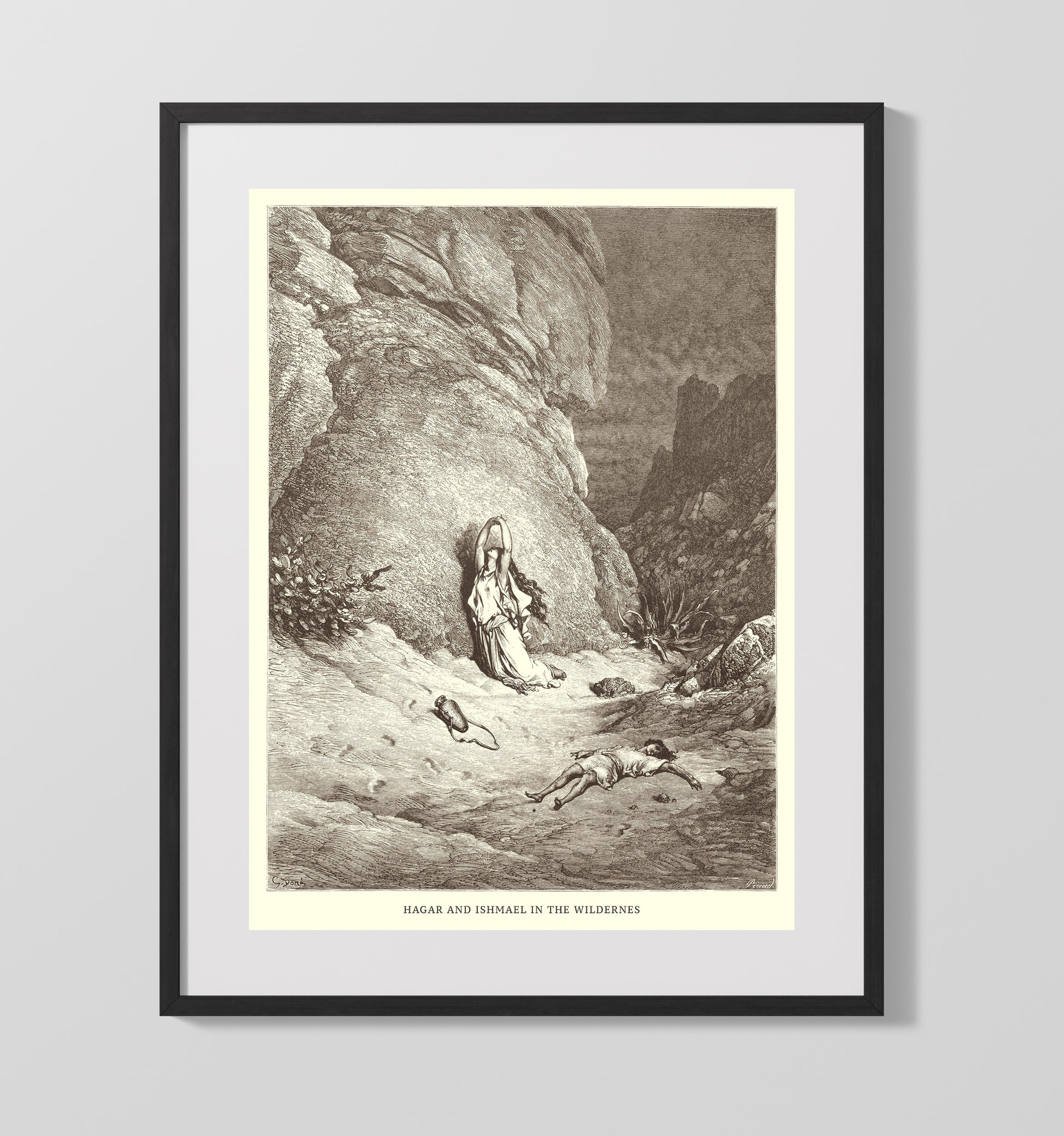 Abraham Sends Hagar and Ishmael Away Genesis 21:9-21 Dore Bible Illustration Wall Art 16x20 Gallery Frame wall art print