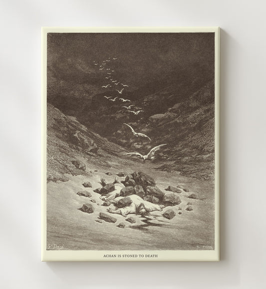 Achan Is Stoned to Death Joshua 7:24-26 by Gustave Doré 8x10 Canvas Bible illustration wall art