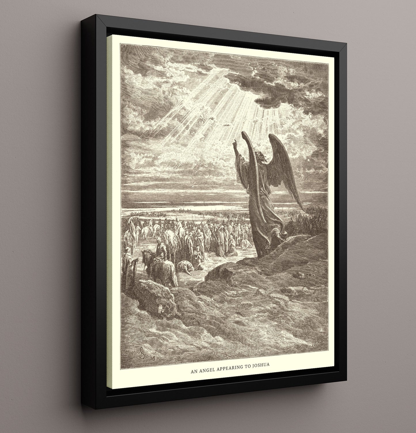 An Angel Appearing to Joshua Joshua 5:13-15 Dore Bible Illustration Wall Art 16x20 Framed Canvas wall art print