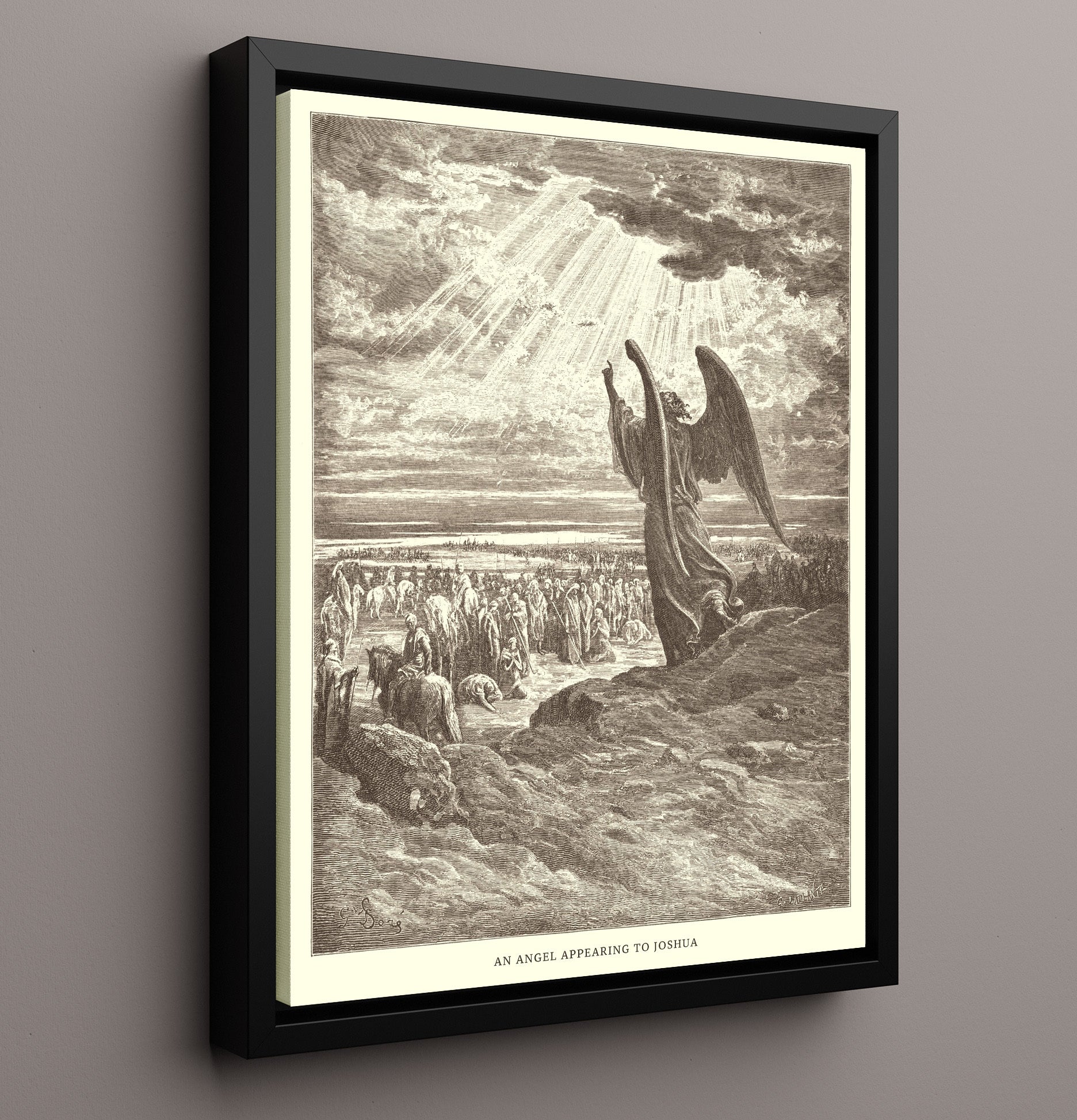 An Angel Appearing to Joshua Joshua 5:13-15 Dore Bible Illustration Wall Art 16x20 Framed Canvas wall art print
