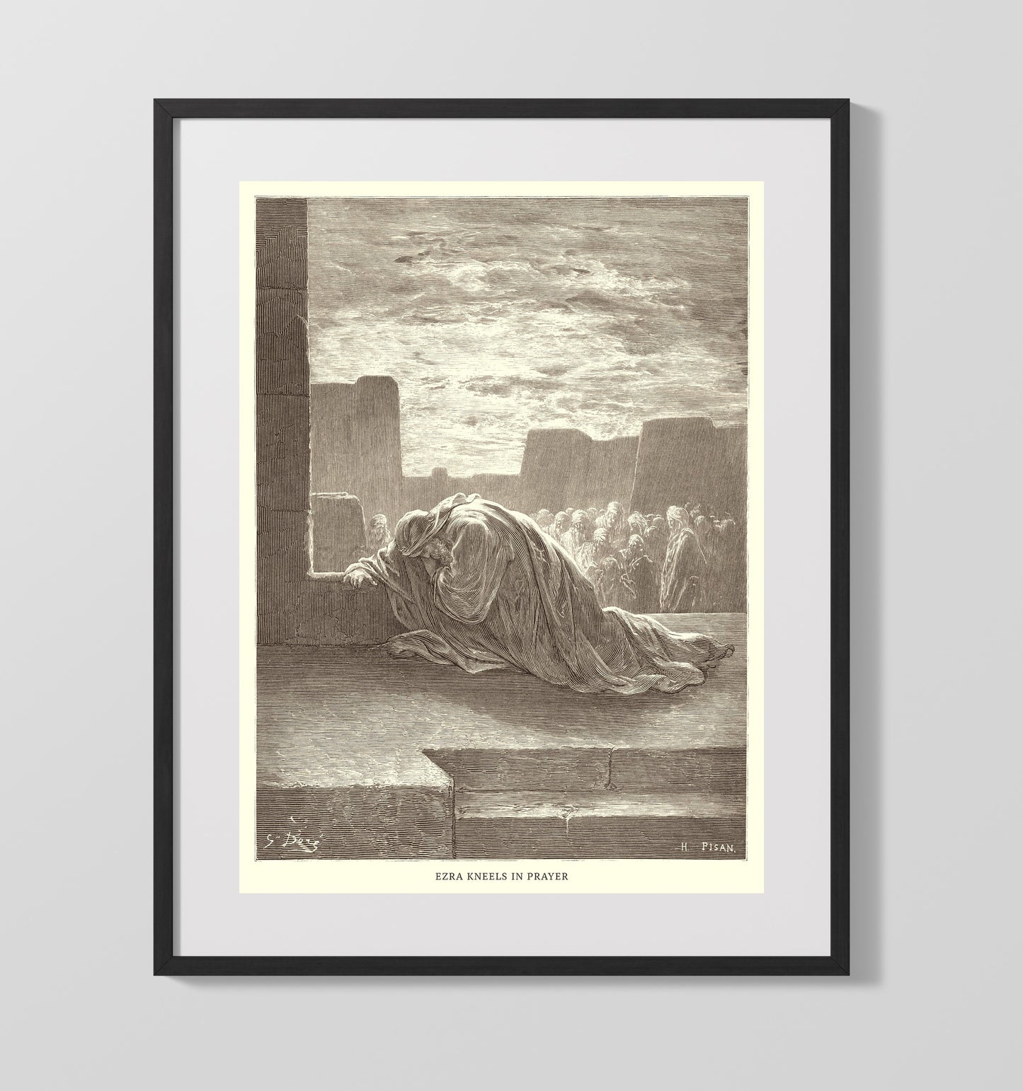Artaxerxes Grants Freedom to the Jews Ezra 7:11-26 Dore Bible Illustration Wall Art 16x20 Gallery Frame wall art print