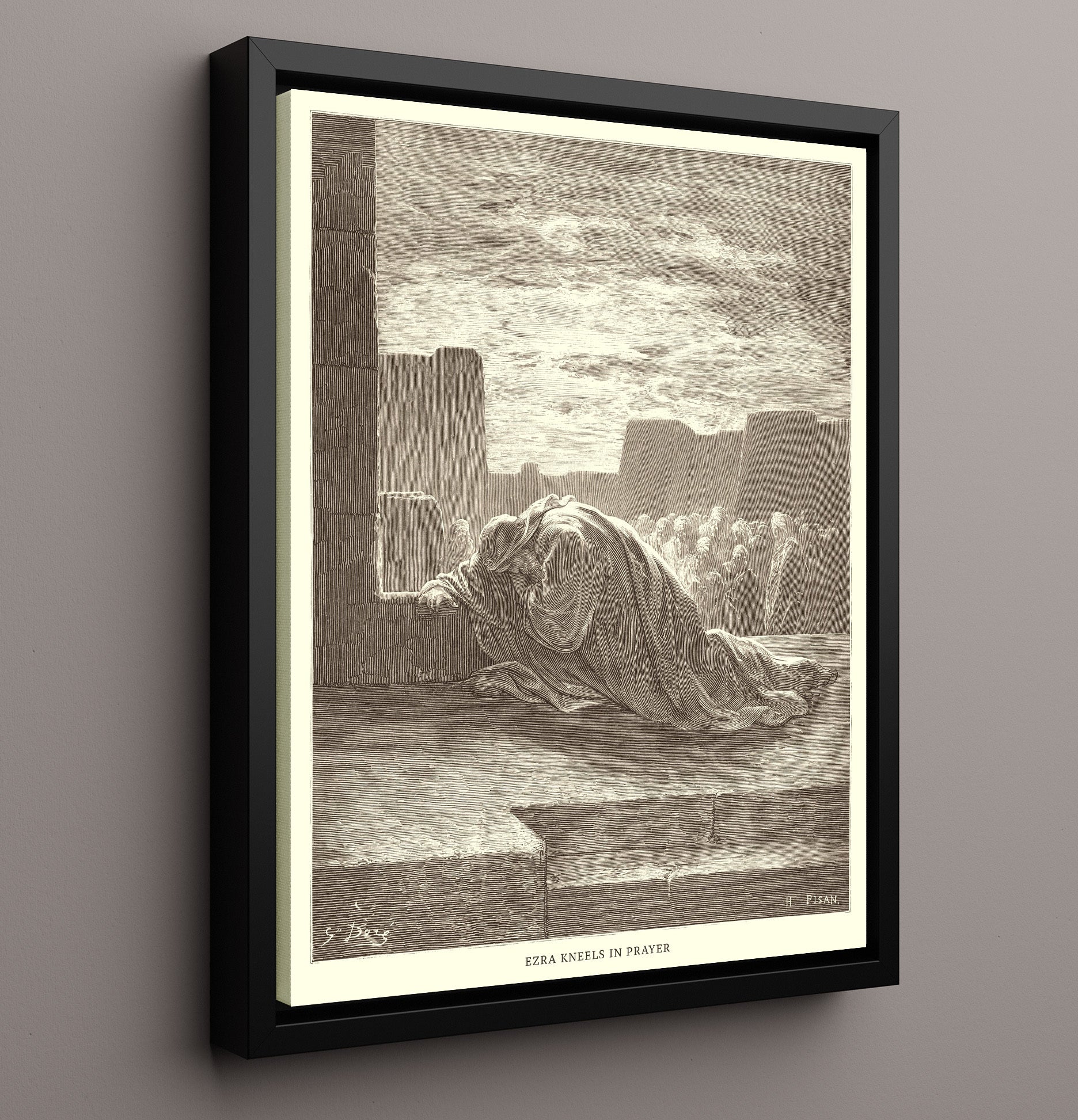 Artaxerxes Grants Freedom to the Jews Ezra 7:11-26 Dore Bible Illustration Wall Art 16x20 Framed Canvas wall art print