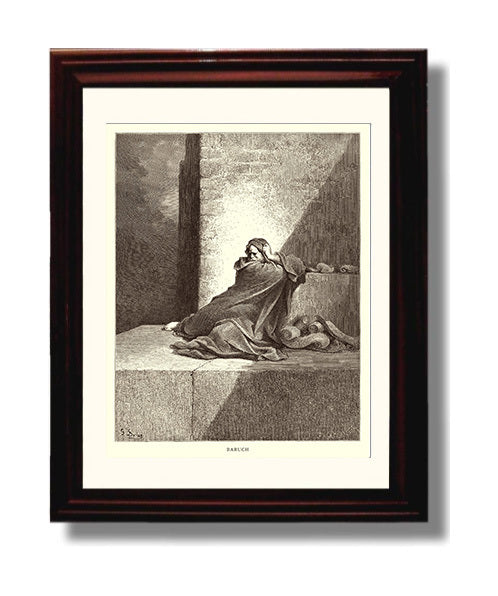Baruch Writes Down Jeremiahs Prophecies Jeremiah 36:1-4 Dore Bible Illustration Wall Art 8x10 Beveled Frame wall art print