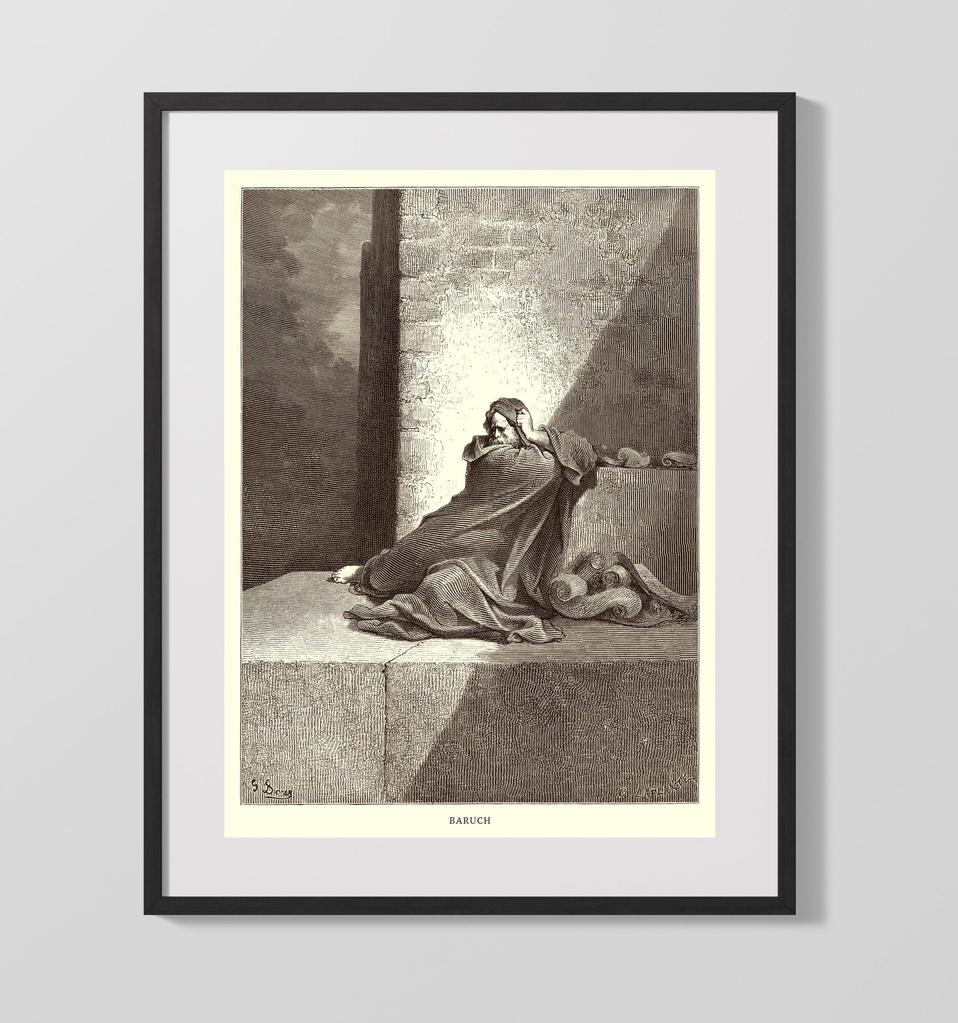 Baruch Writes Down Jeremiahs Prophecies Jeremiah 36:1-4 Dore Bible Illustration Wall Art 16x20 Gallery Frame wall art print