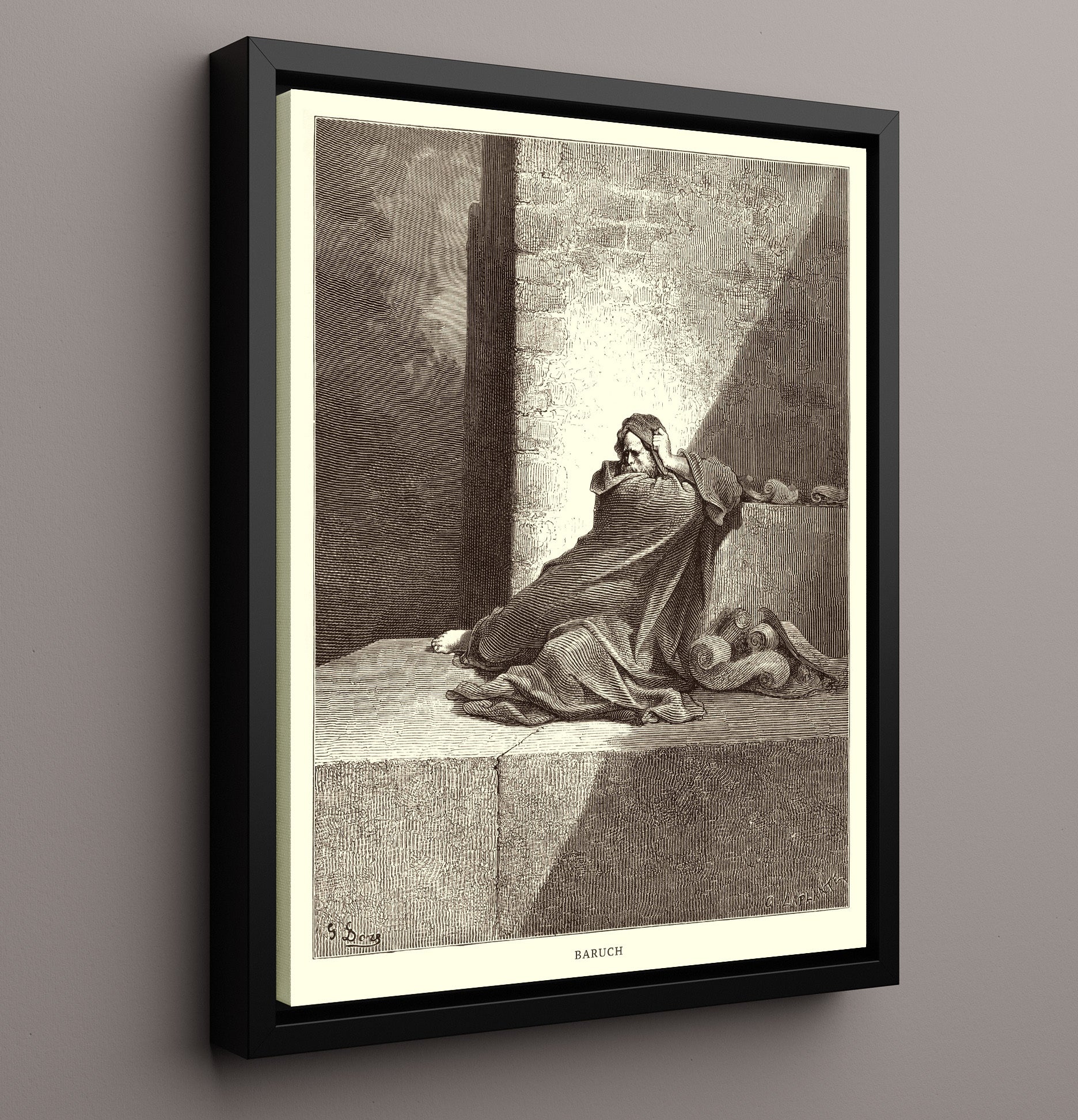 Baruch Writes Down Jeremiahs Prophecies Jeremiah 36:1-4 Dore Bible Illustration Wall Art 16x20 Framed Canvas wall art print