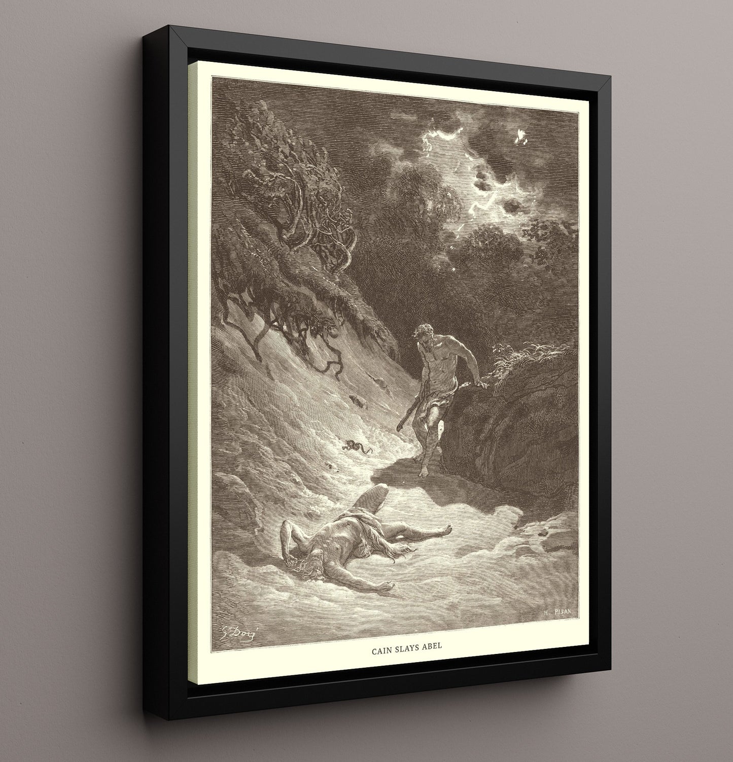 Cain and Abel Offer Their Sacrifices Genesis 4:3-5 Dore Bible Illustration Wall Art 16x20 Framed Canvas wall art print