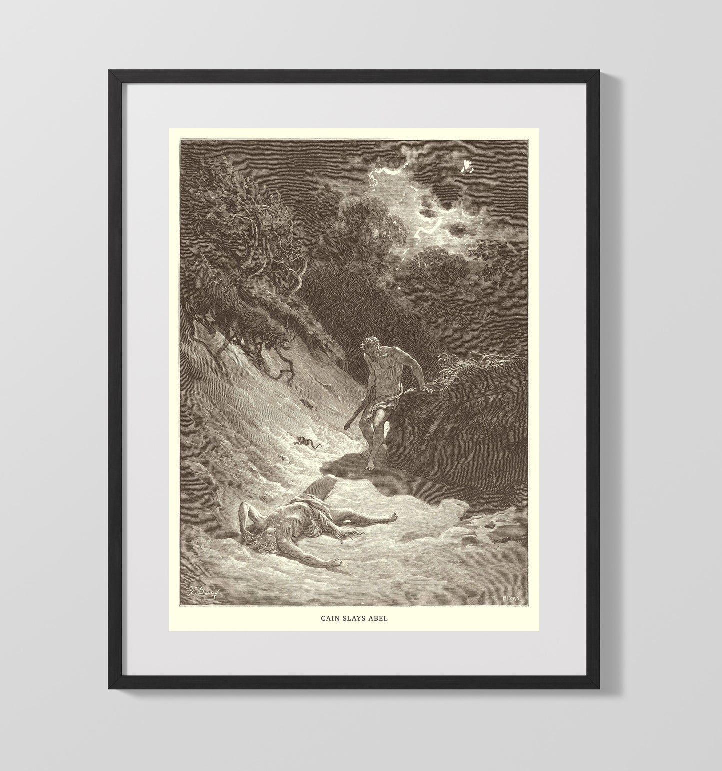 Cain and Abel Offer Their Sacrifices Genesis 4:3-5 Dore Bible Illustration Wall Art 16x20 Gallery Frame wall art print