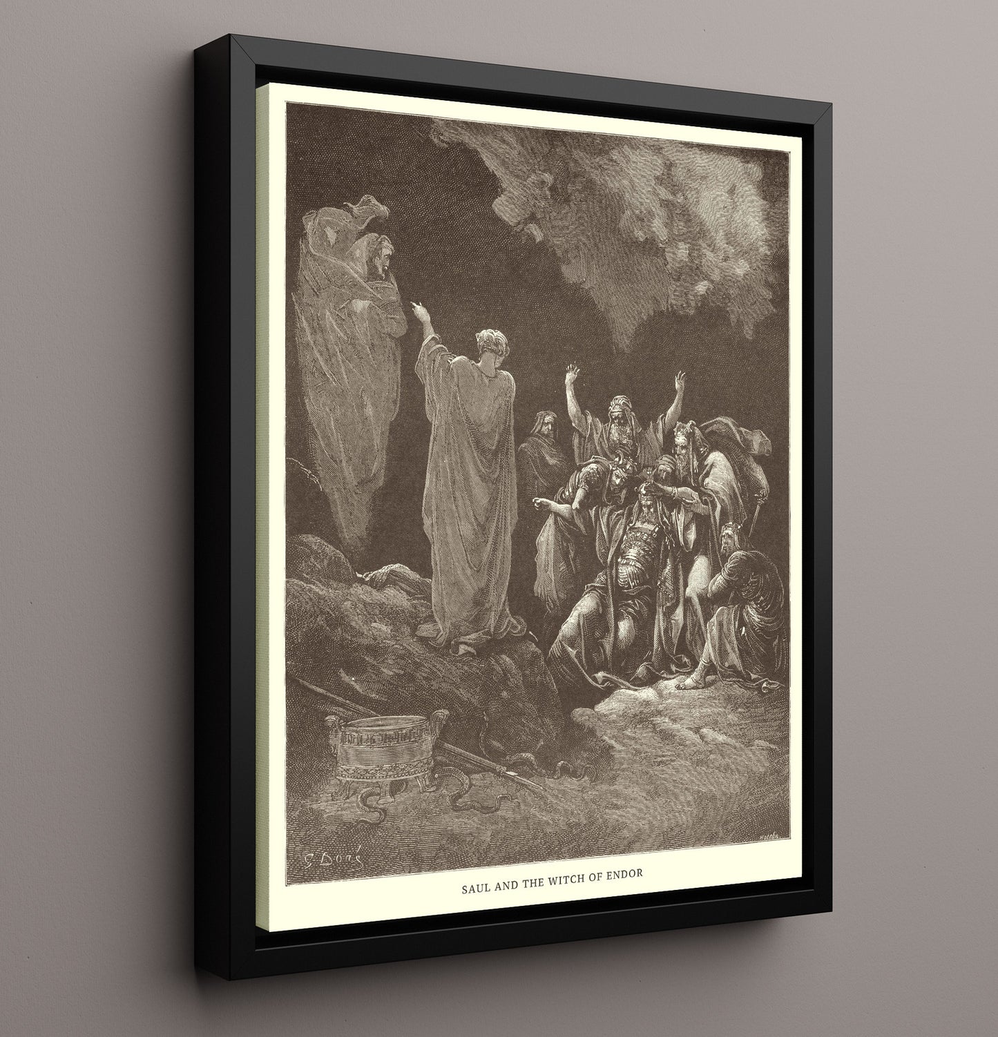 David Shows Saul How He Saved His Life 1 Samuel 24:8-15 Dore Bible Illustration Wall Art 16x20 Framed Canvas wall art print