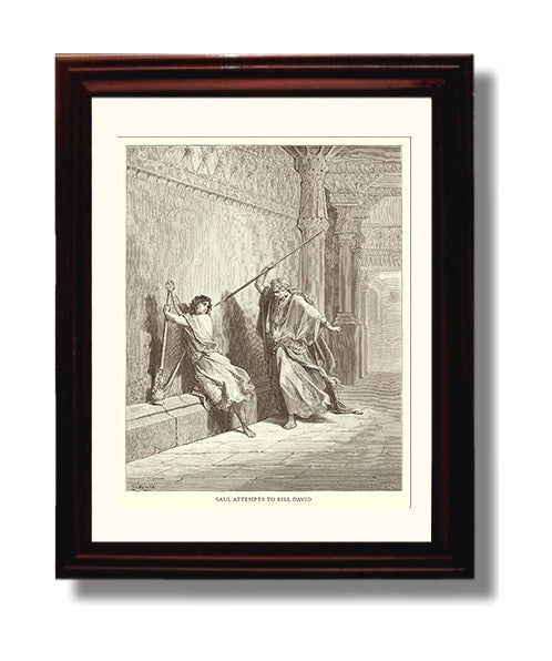 David Slays Goliath 1 Samuel 17:49-51 Dore Bible Illustration Wall Art 8x10 Beveled Frame wall art print