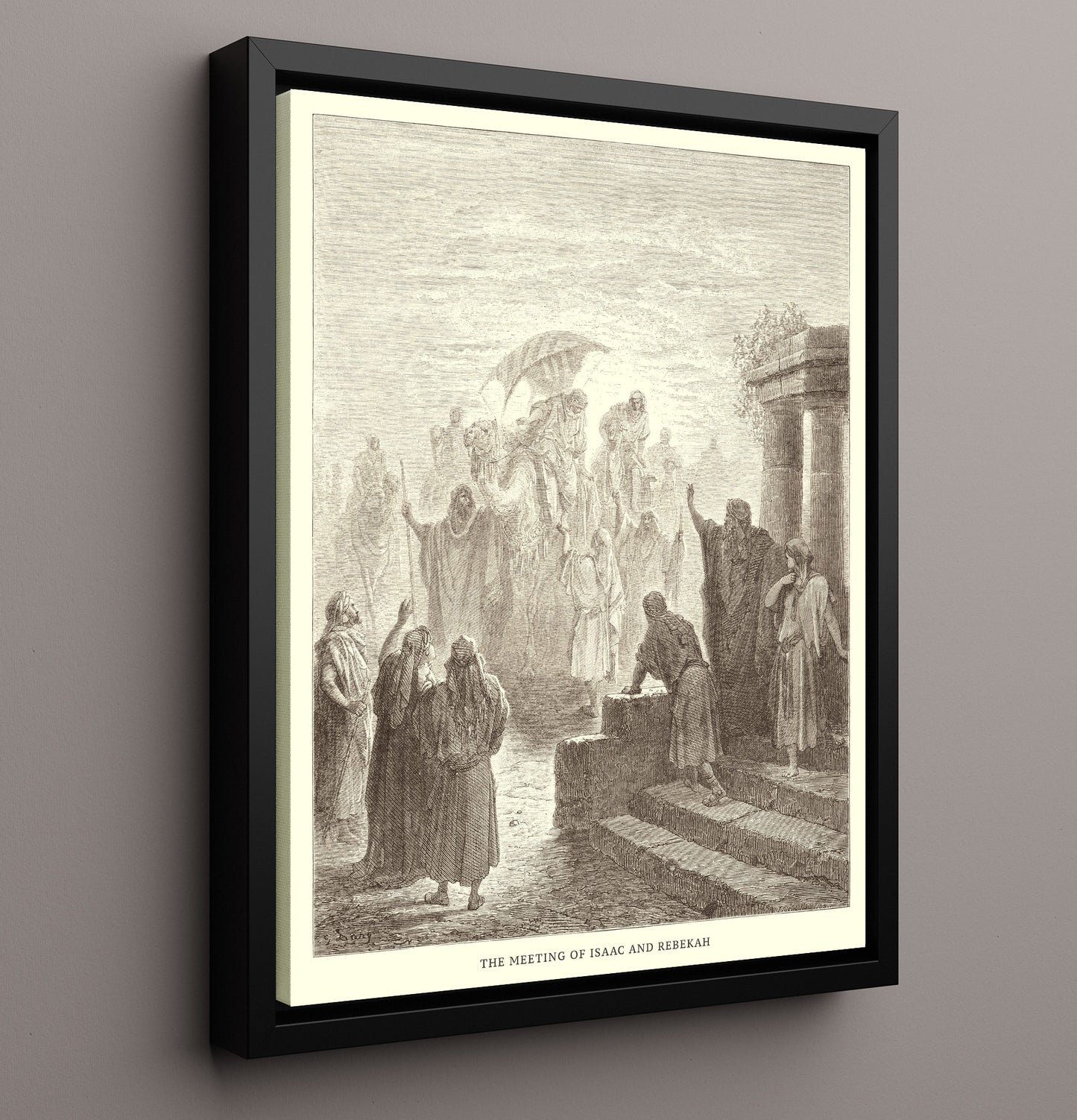 Eliezer and Rebekah at the Well Genesis 24:10-27 Dore Bible Illustration Wall Art 16x20 Framed Canvas wall art print