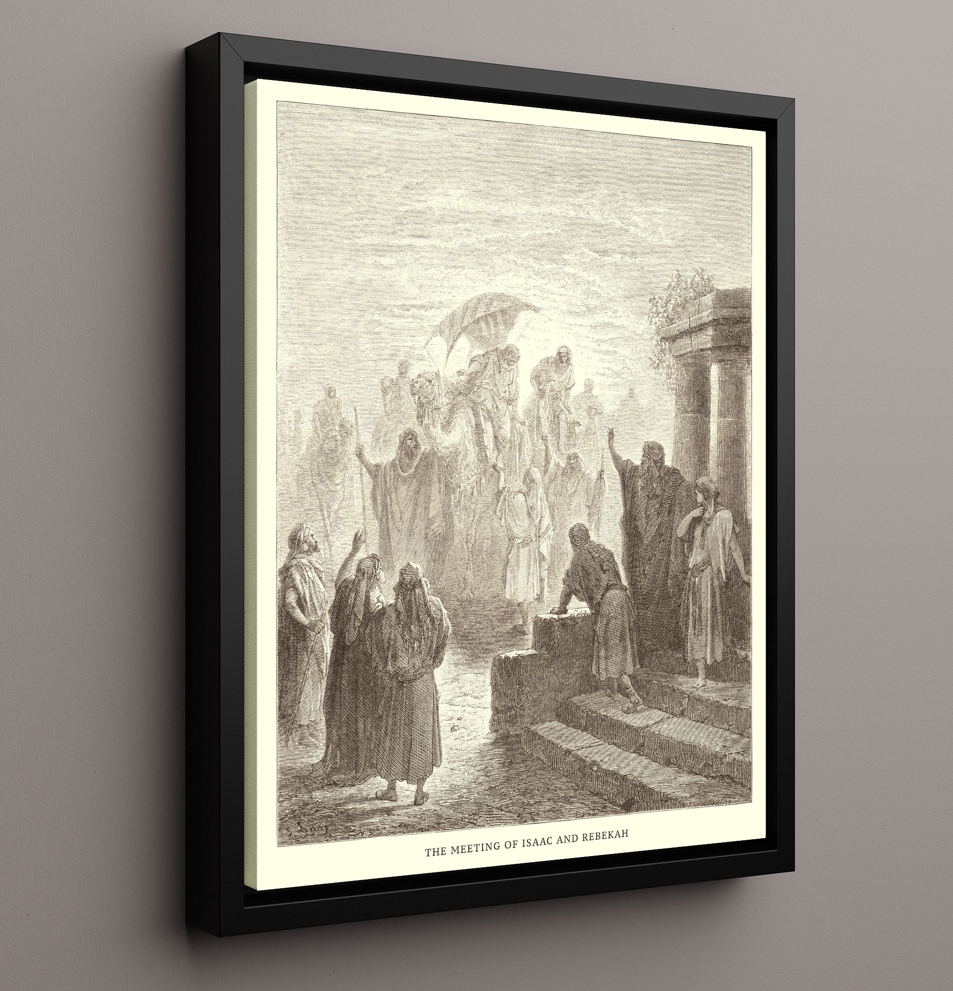 Eliezer and Rebekah at the Well Genesis 24:10-27 Dore Bible Illustration Wall Art 16x20 Framed Canvas wall art print