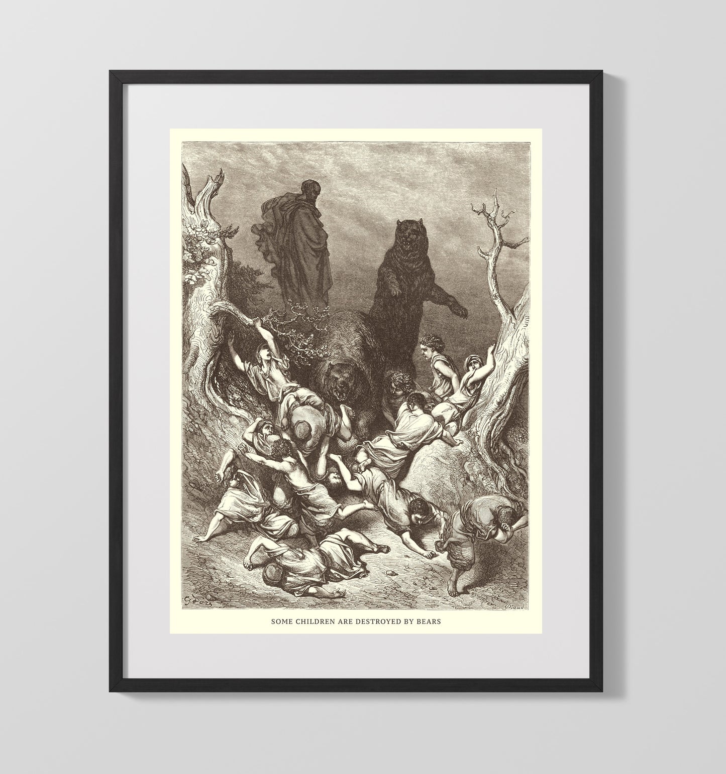 Elijah Ascends to Heaven in a Chariot of Fire 2 Kings 2:11 Dore Bible Illustration Wall Art 16x20 Gallery Frame wall art print