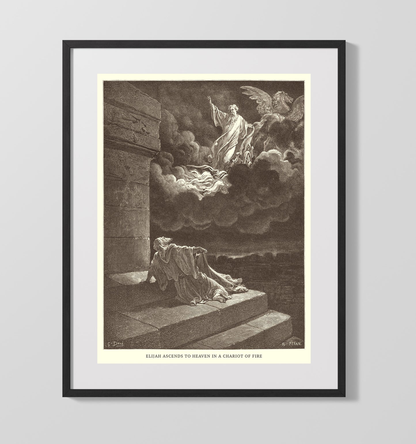 Elijah Destroys the Messengers of Ahaziah 2 Kings 1:9-15 Dore Bible Illustration Wall Art 16x20 Gallery Frame wall art print