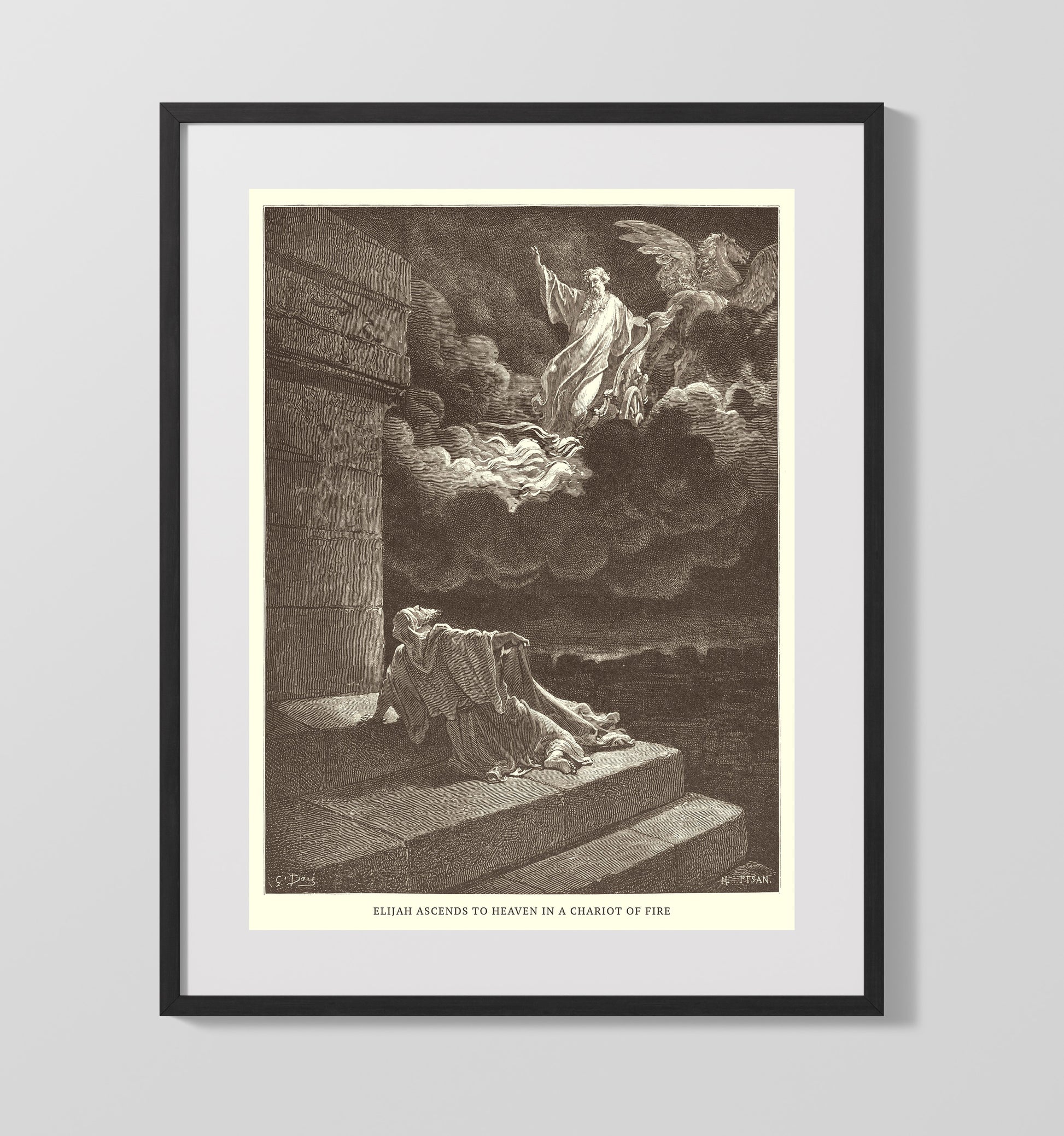 Elijah Destroys the Messengers of Ahaziah 2 Kings 1:9-15 Dore Bible Illustration Wall Art 16x20 Gallery Frame wall art print