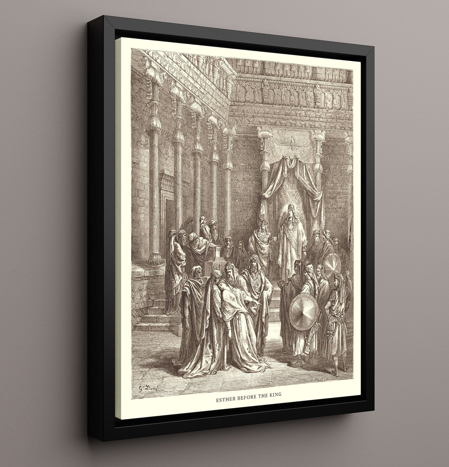 Esther Accuses Haman Esther 7:1-10 Dore Bible Illustration Wall Art 16x20 Framed Canvas wall art print