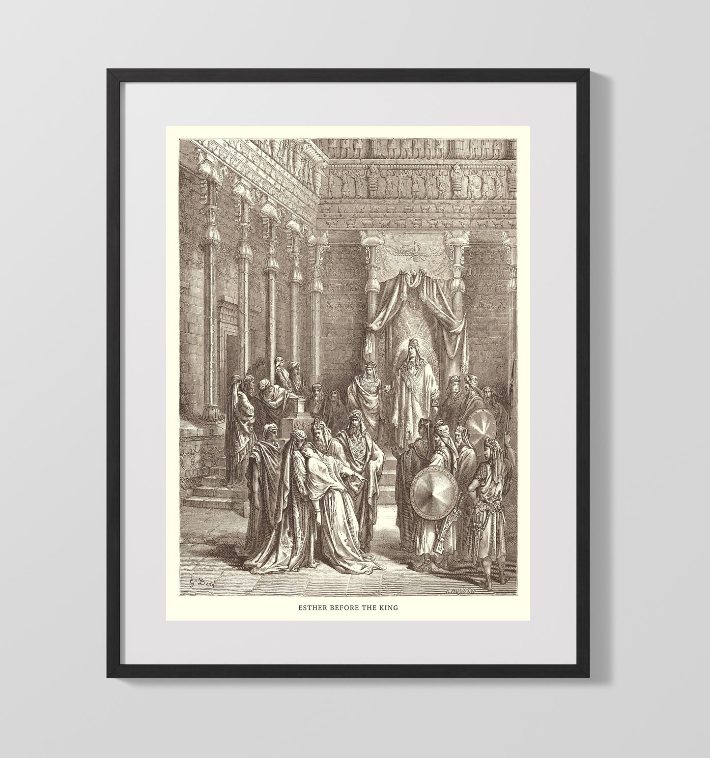 Esther Accuses Haman Esther 7:1-10 Dore Bible Illustration Wall Art 16x20 Gallery Frame wall art print