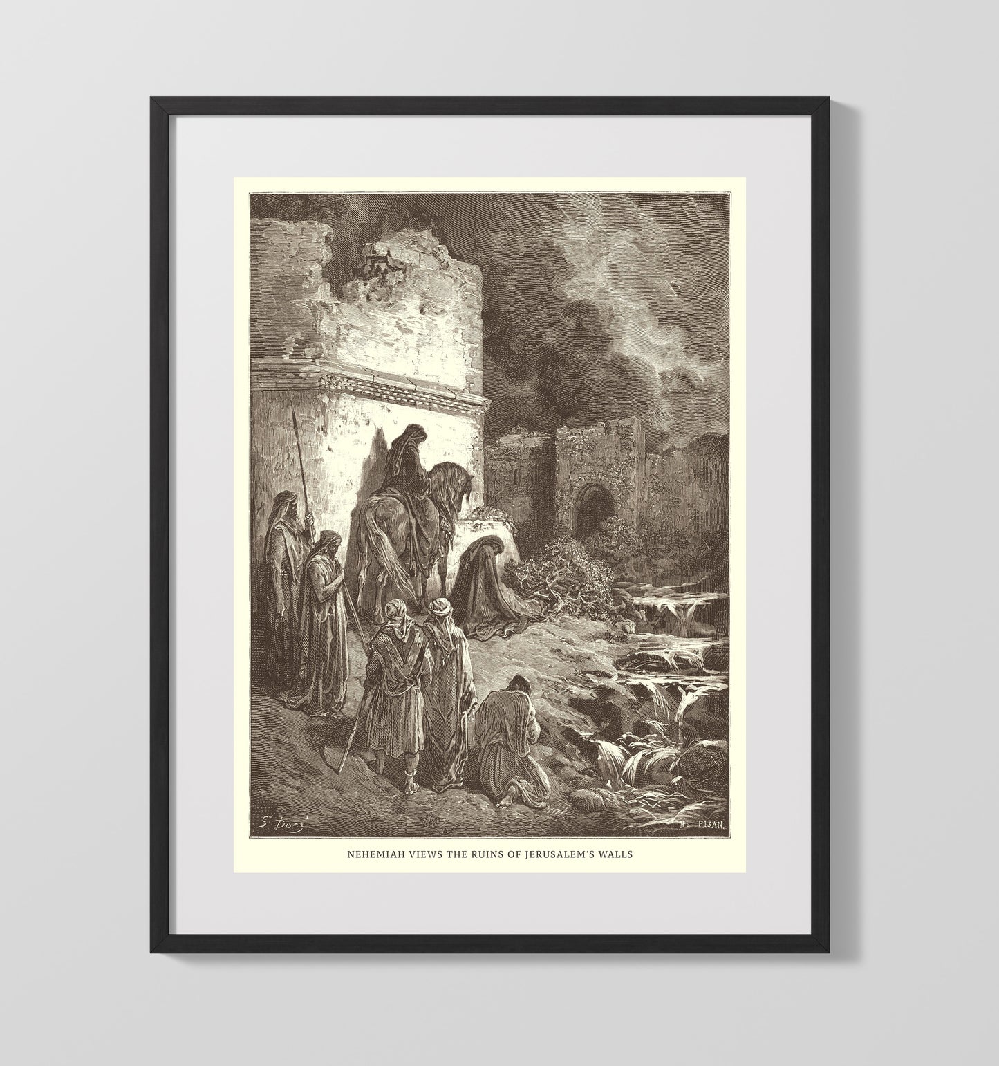 Ezra Kneels in Prayer Ezra 9:5 Dore Bible Illustration Wall Art 16x20 Gallery Frame wall art print