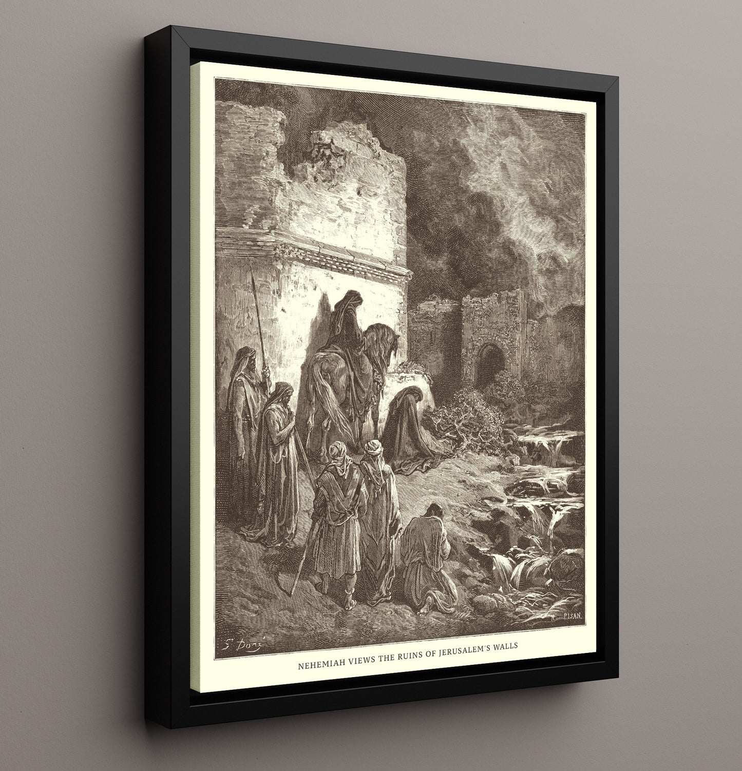 Ezra Kneels in Prayer Ezra 9:5 Dore Bible Illustration Wall Art 16x20 Framed Canvas wall art print