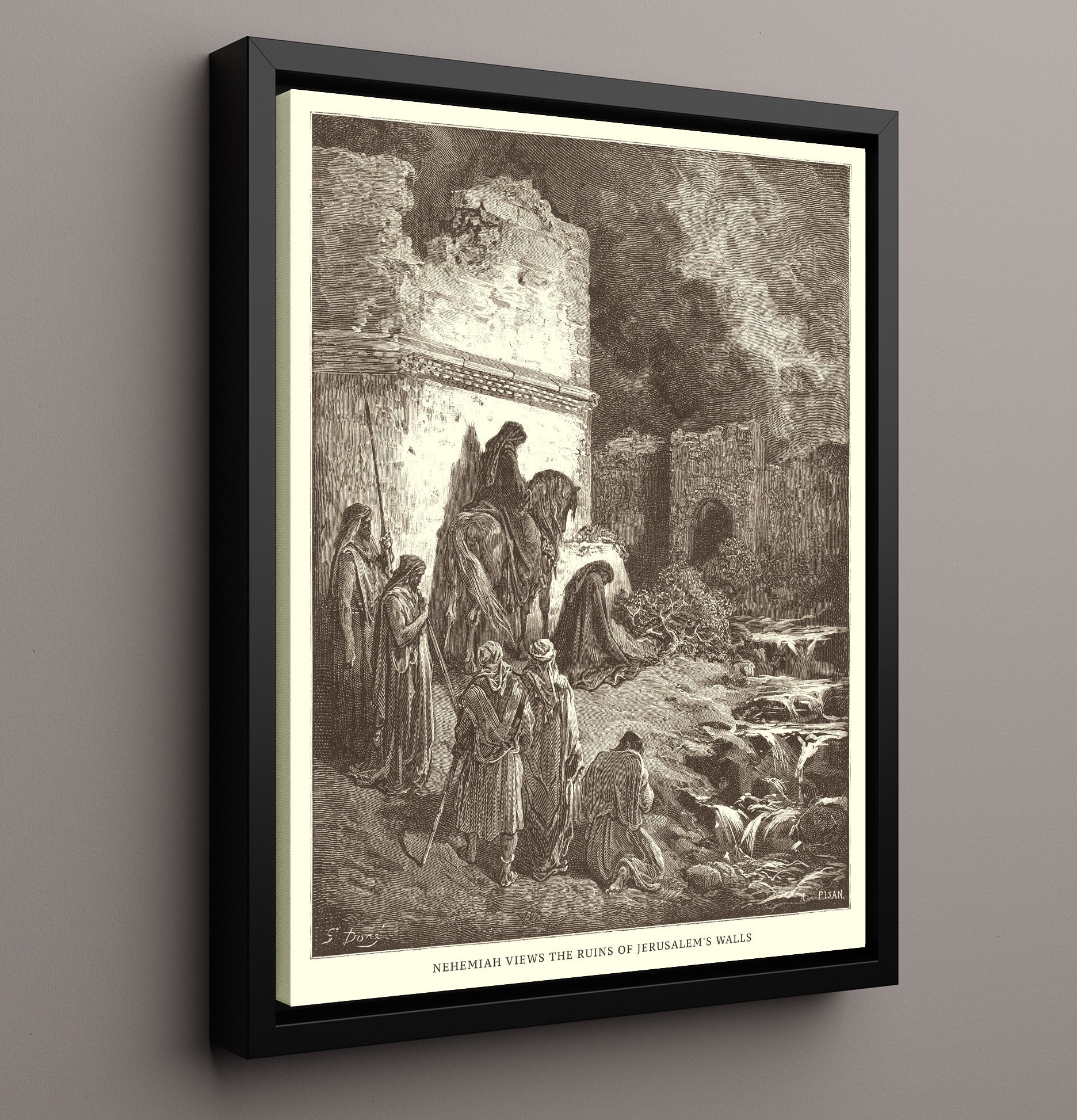 Ezra Kneels in Prayer Ezra 9:5 Dore Bible Illustration Wall Art 16x20 Framed Canvas wall art print