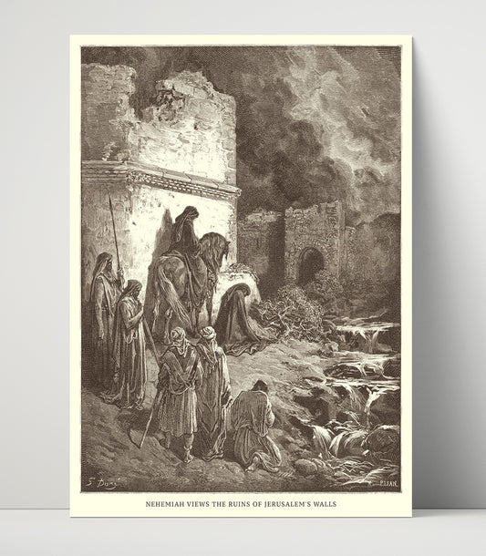 Ezra Kneels in Prayer - Ezra 9:5 - Doré - 16x20 Unframed Print