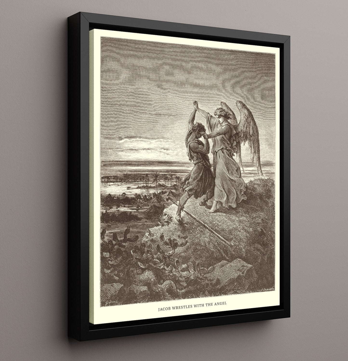 Jacob Prays for Protection Genesis 32:9-12 Dore Bible Illustration Wall Art 16x20 Framed Canvas wall art print