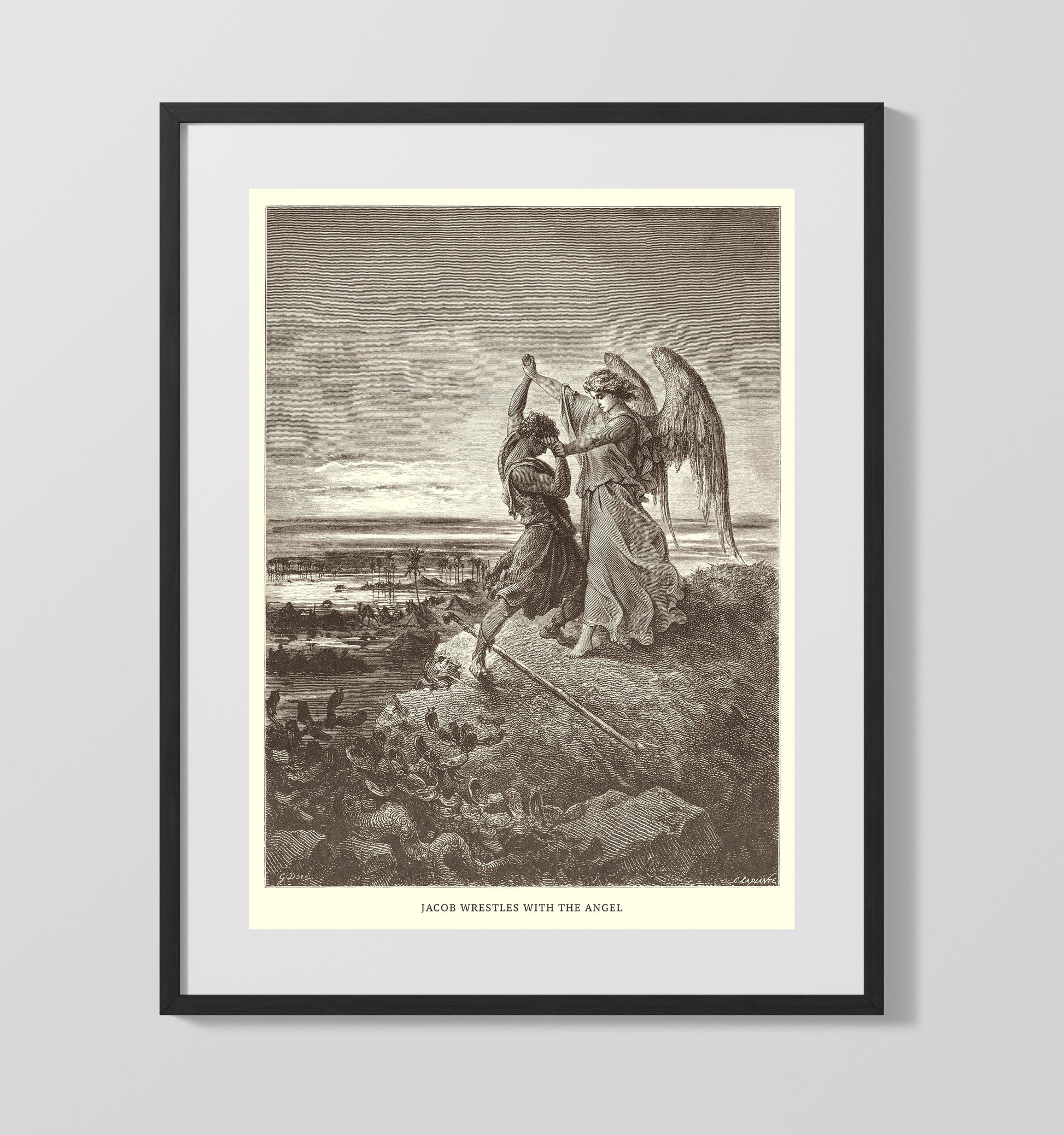 Jacob Prays for Protection Genesis 32:9-12 Dore Bible Illustration Wall Art 16x20 Gallery Frame wall art print