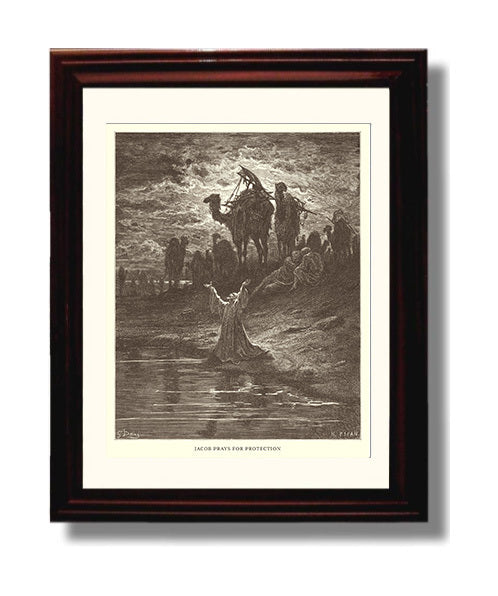 Jacob Tends Labans Flock and Meets Rachel Genesis 29:1-14 Dore Bible Illustration Wall Art 8x10 Beveled Frame wall art print