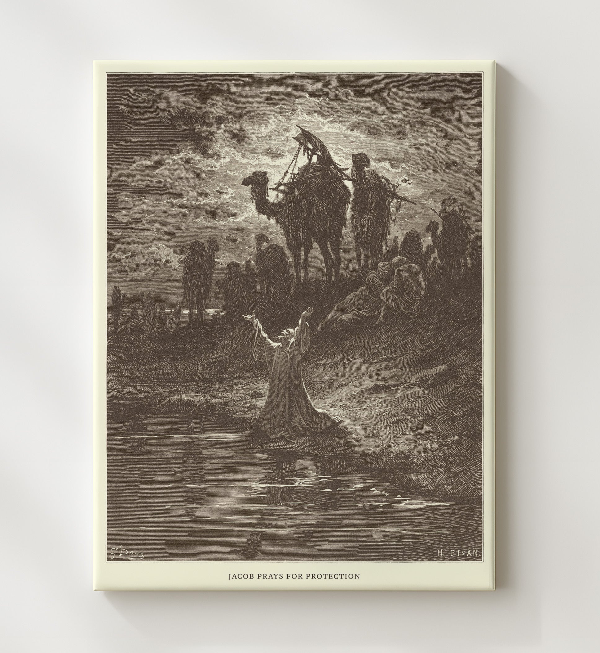 Jacob Tends Labans Flock and Meets Rachel Genesis 29:1-14 Dore Bible Illustration Wall Art 20x24 Canvas wall art print