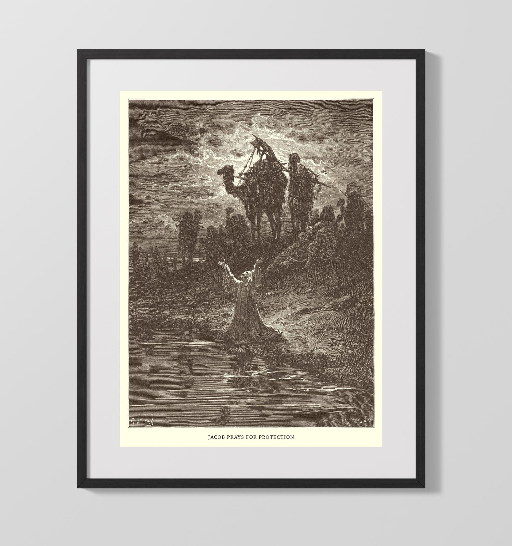Jacob Tends Labans Flock and Meets Rachel Genesis 29:1-14 Dore Bible Illustration Wall Art 16x20 Gallery Frame wall art print