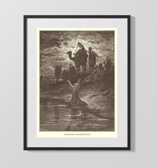 Jacob Tends Laban's Flock and Meets Rachel - Genesis 29:1-14 - Doré - 16x20 Gallery Frame