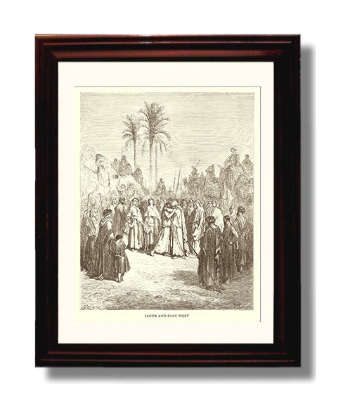 Jacob Wrestles with the Angel Genesis 32:22-32 Dore Bible Illustration Wall Art 8x10 Beveled Frame wall art print
