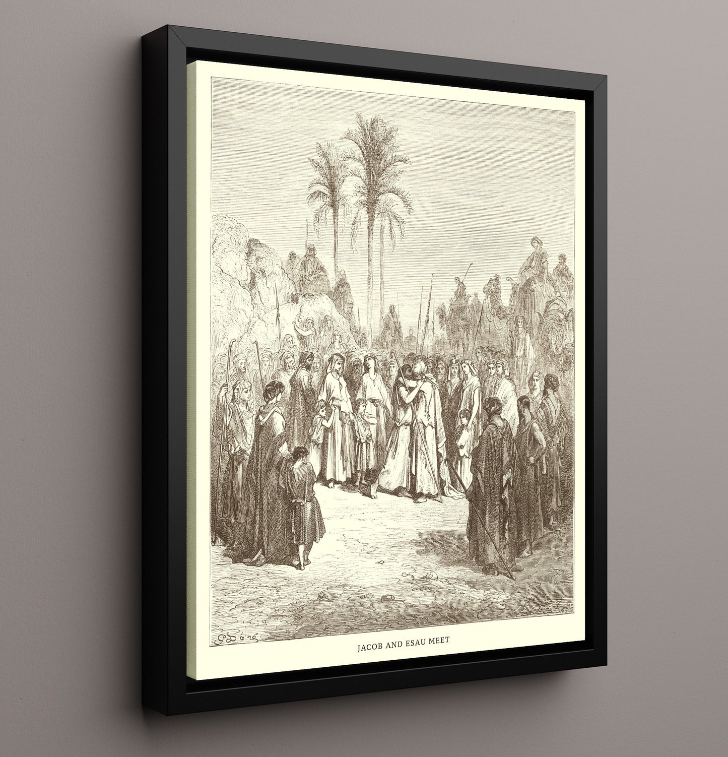 Jacob Wrestles with the Angel Genesis 32:22-32 Dore Bible Illustration Wall Art 16x20 Framed Canvas wall art print