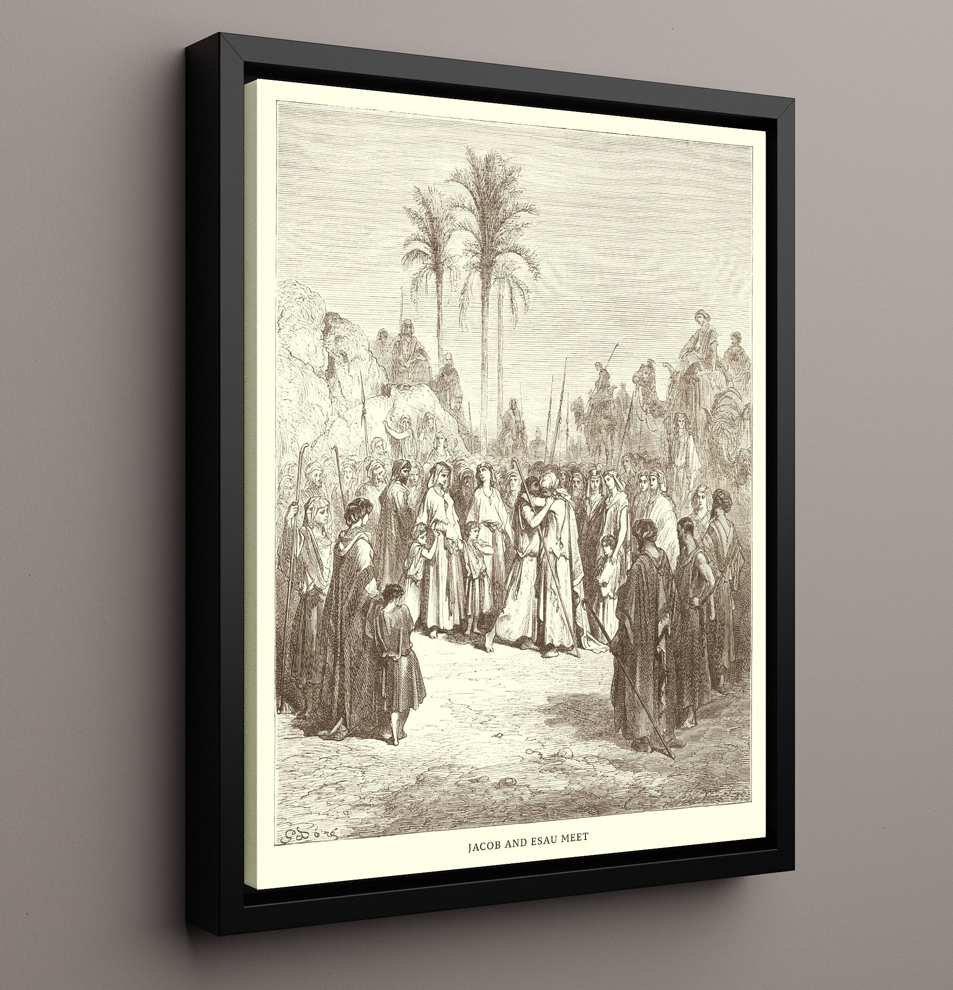 Jacob Wrestles with the Angel Genesis 32:22-32 Dore Bible Illustration Wall Art 16x20 Framed Canvas wall art print