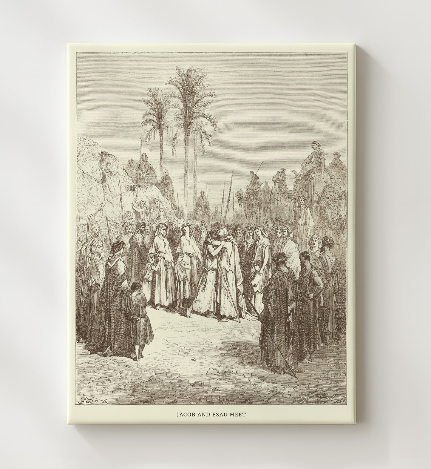 Jacob Wrestles with the Angel Genesis 32:22-32 Dore Bible Illustration Wall Art 20x24 Canvas wall art print