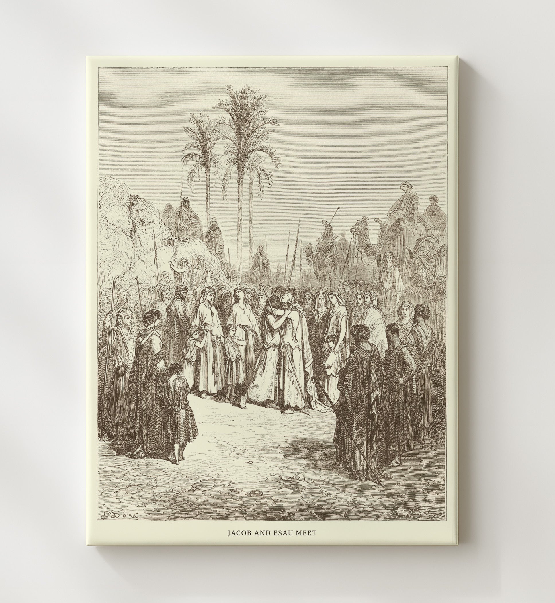 Jacob Wrestles with the Angel Genesis 32:22-32 Dore Bible Illustration Wall Art 20x24 Canvas wall art print