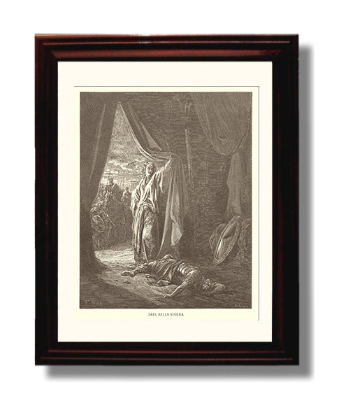 Jael Kills Sisera Judges 4:21 Dore Bible Illustration Wall Art 8x10 Beveled Frame wall art print