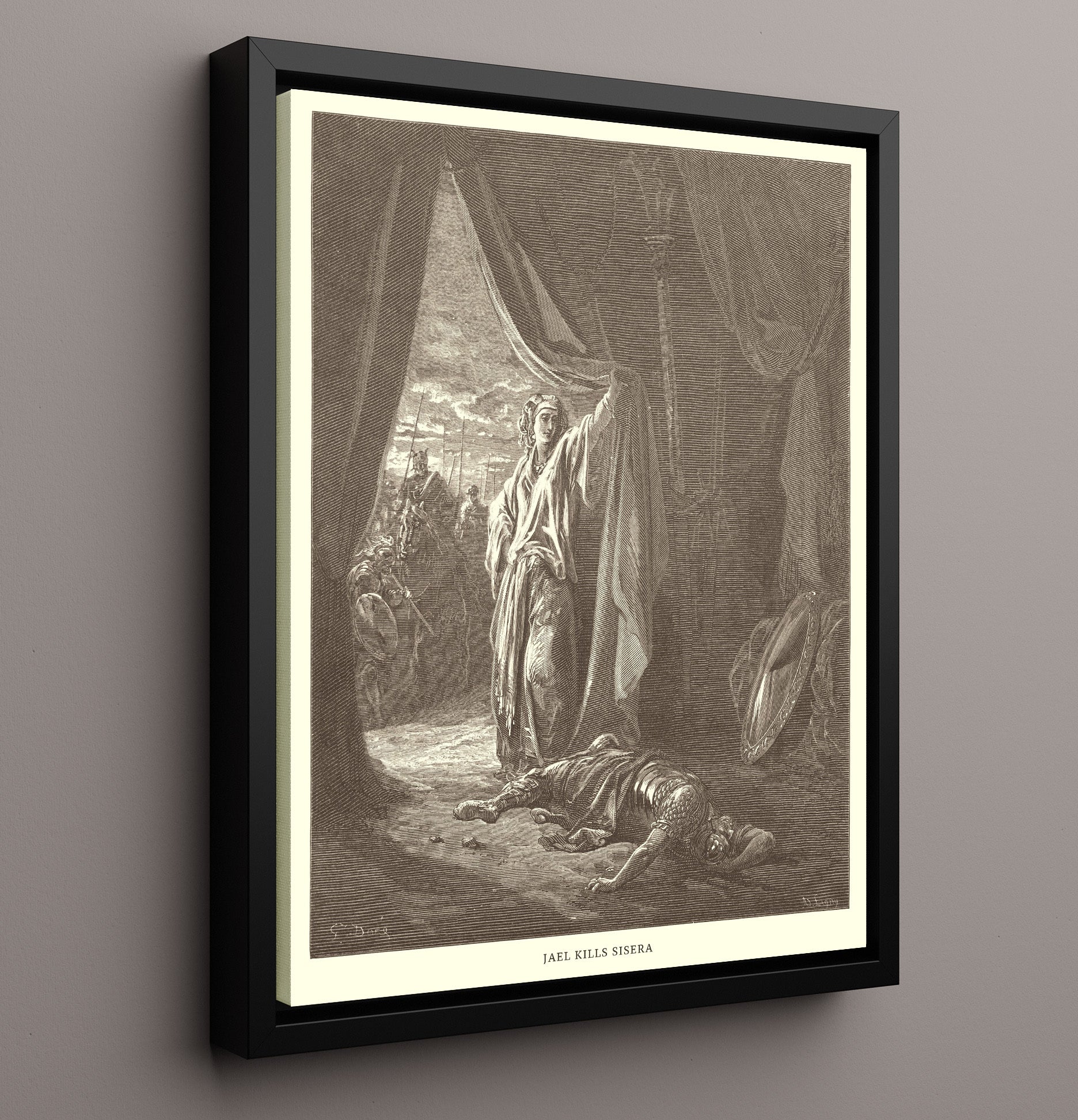 Jael Kills Sisera Judges 4:21 Dore Bible Illustration Wall Art 16x20 Framed Canvas wall art print