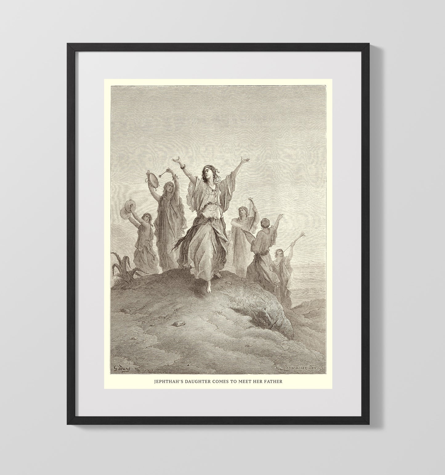 Jephthahs Daughter Comes to Meet Her Father Judges 11:34-40 Dore Bible Illustration Wall Art 16x20 Gallery Frame wall art print