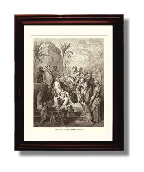 Jesus Blesses the Little Children Matthew 19:13-15 Dore Bible Illustration Wall Art 8x10 Beveled Frame wall art print