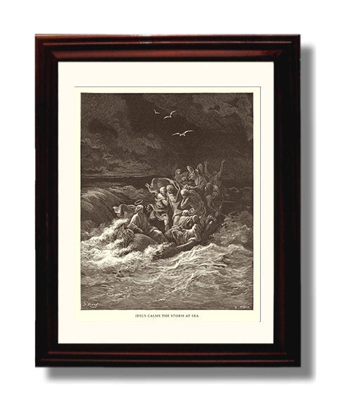 Jesus Calms the Storm at Sea Matthew 8:23-27 Dore Bible Illustration Wall Art 8x10 Beveled Frame wall art print