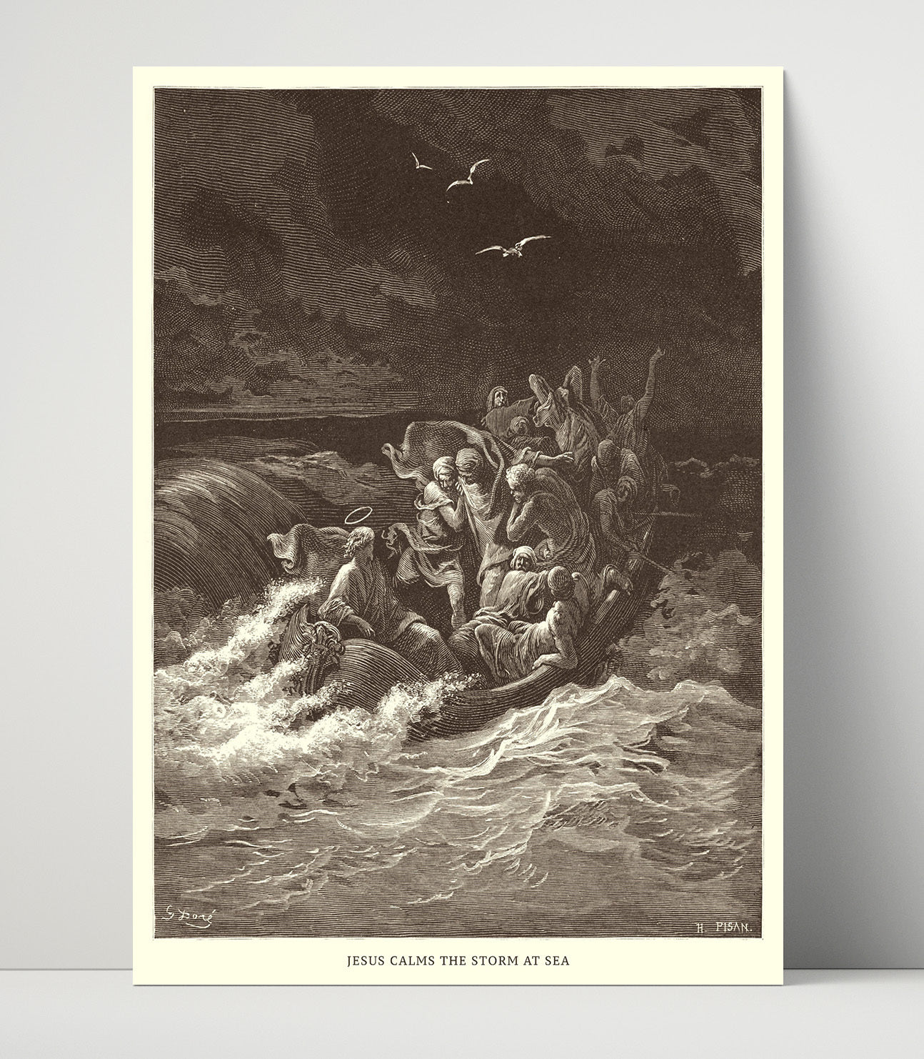 Jesus Calms the Storm at Sea Matthew 8:23-27 Dore Bible Illustration Wall Art 16x20 Unframed Print wall art print