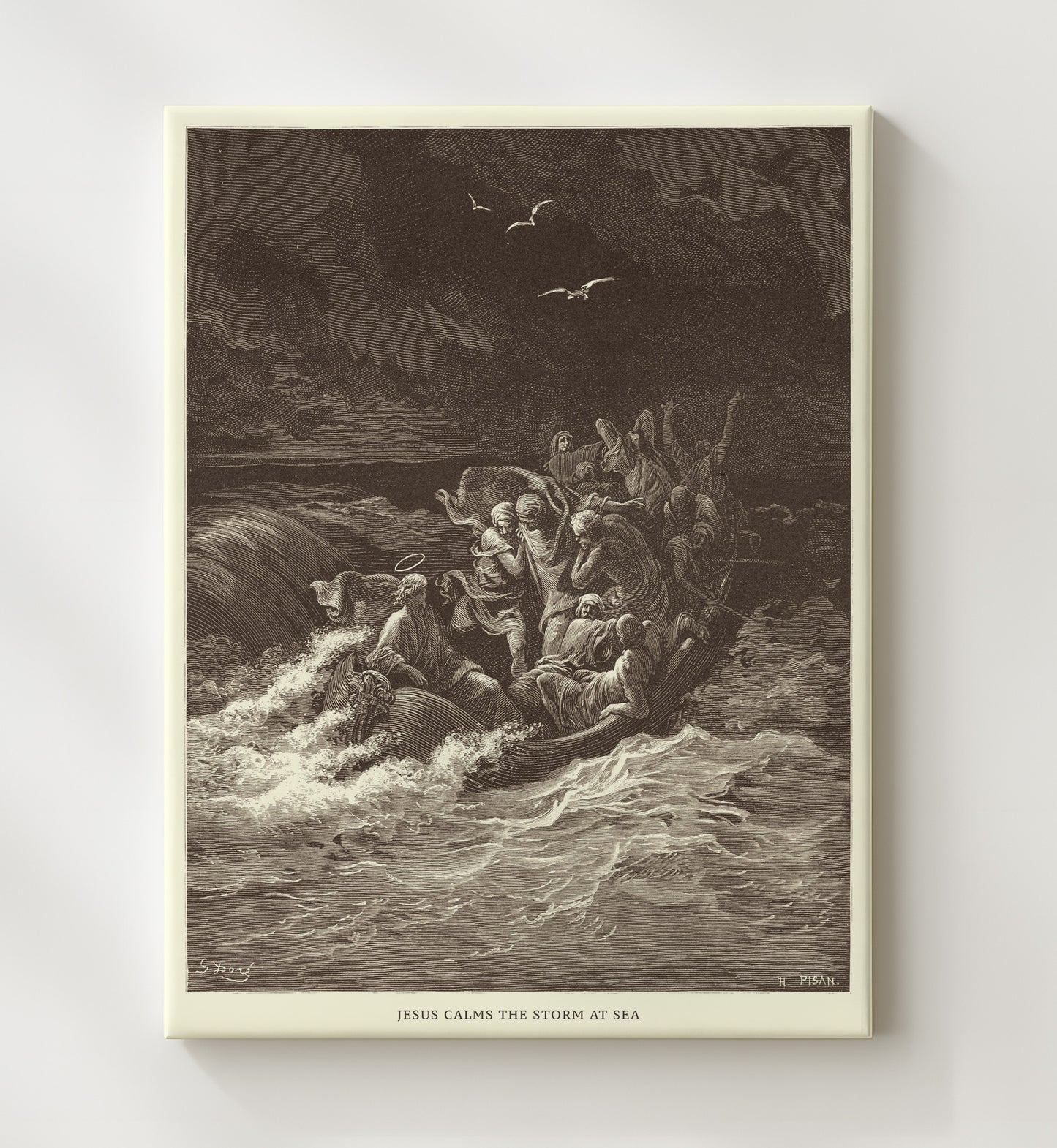 Jesus Calms the Storm at Sea Matthew 8:23-27 Dore Bible Illustration Wall Art 20x24 Canvas wall art print