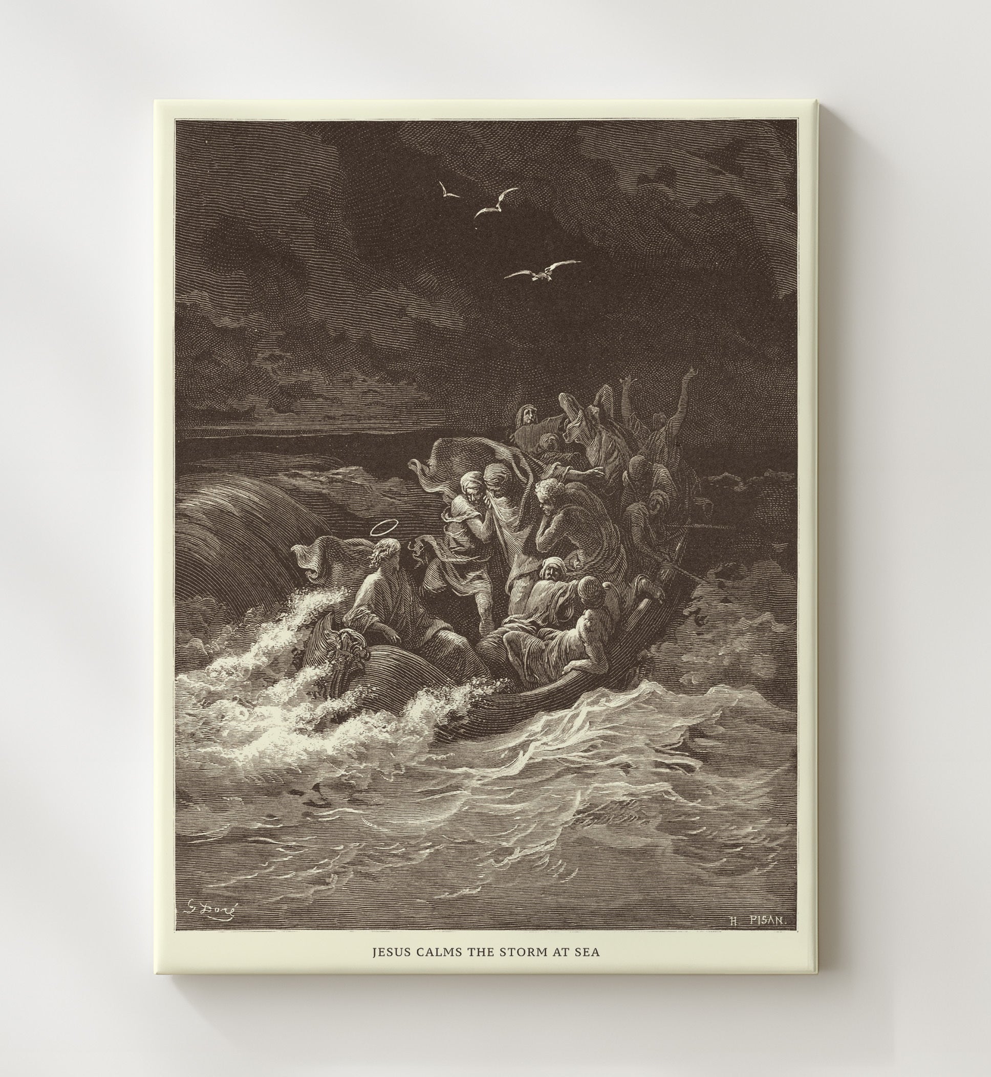 Jesus Calms the Storm at Sea Matthew 8:23-27 Dore Bible Illustration Wall Art 20x24 Canvas wall art print