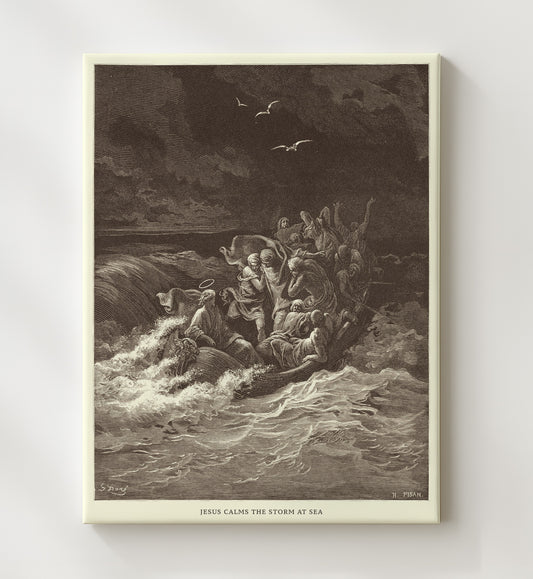 Jesus Calms the Storm at Sea Matthew 8:23-27 by Gustave Doré 8x10 Canvas Bible illustration wall art
